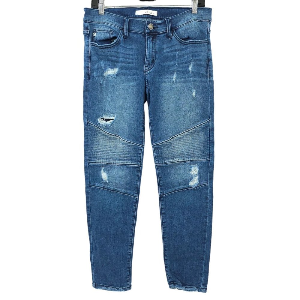KanCan Moto Jeans Skinny Ankle Stretchy Distressed Sz 28 / 9 Low Rise Dark Wash